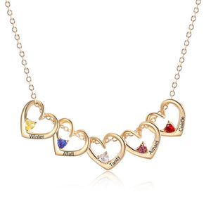 Personalized Mom Heart-shaped Birthstone Pendant Necklace Engraved Names