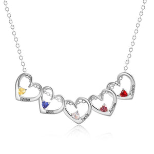 Personalized Mom Heart-shaped Birthstone Pendant Necklace Engraved Names