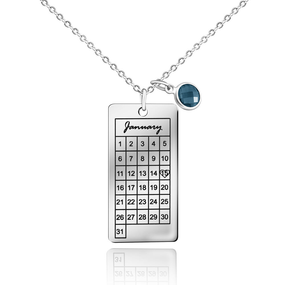 Personalized Birthstone Name Memorial Calendar Necklace