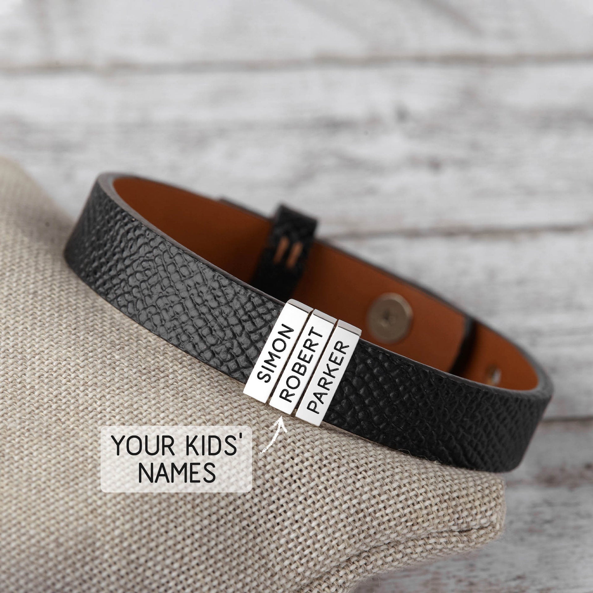 Personalized Custom Family Name Leather Bracelet for Men