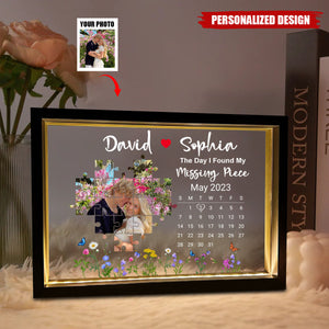 The Day I Found My Missing Piece Lamp Frame Personalized Couple Gift