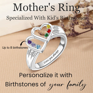 Personalized Grandma Mom 2-8 Family Heart-to-heart Birthstones Ring