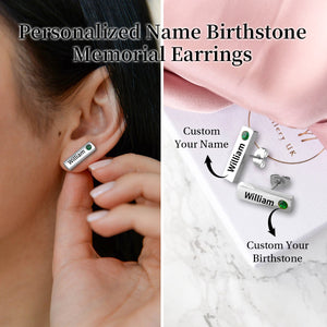 Personalized Birthstone Name Memorial Bar Earrings