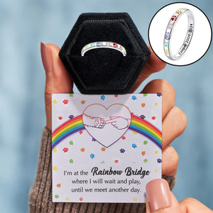 Personalized Rainbow Bridge Pet Paw Memorial Ring - Pet Loss Sympathy Gift