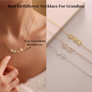 Personalized Dainty Birth Flower Necklace - Gift For Grandma/Mom