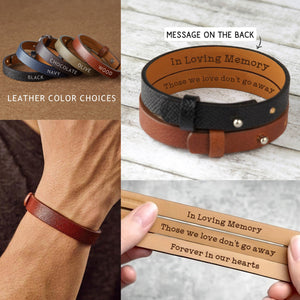 Personalized Engraved Memorial Text Personalized Leather Bracelet