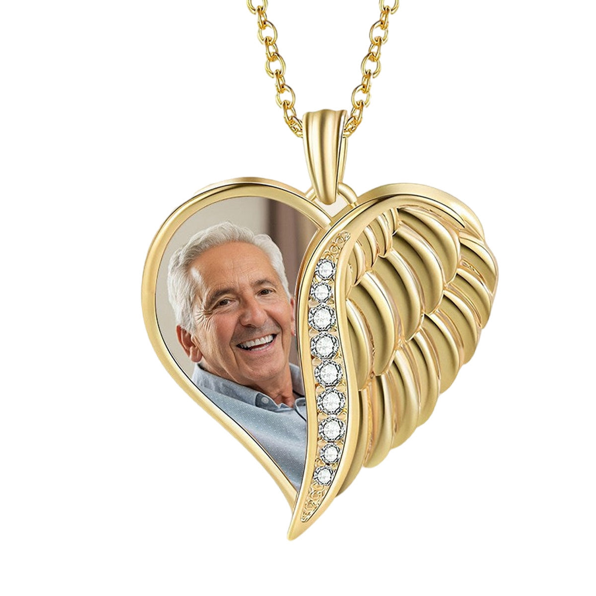 Personalized Memorial Photo Angle Wings Heart Necklace