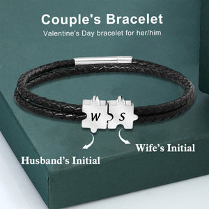 Personalized Custom Initial Puzzle Shape Couple Bracelet