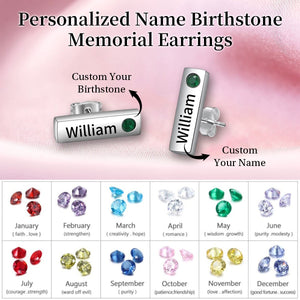 Personalized Birthstone Name Memorial Bar Earrings