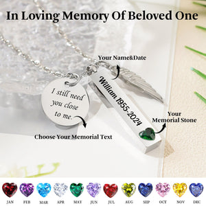 Personalized Birthstone Memorial Wing Bar Urn Necklace