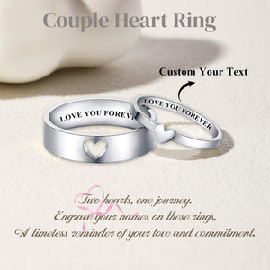 Personalized Couple Heart Matching Promise Engrave Rings -Gift For Valentine's Day