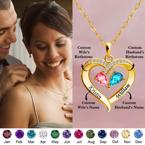 Personalized Our Love Heart-Shaped Double Birthstone Necklace