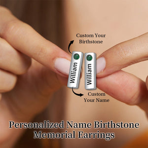 Personalized Birthstone Name Memorial Bar Earrings