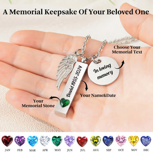 Personalized Birthstone Memorial Wing Bar Urn Necklace