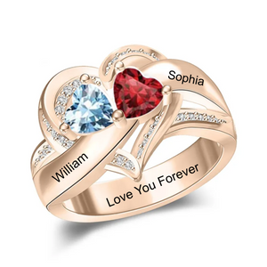 Personalized Couple Promise Heart Birthstones Ring