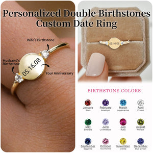 Personalized Double Birthstones Custom Date Ring