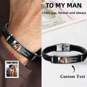 To My Man - Personalized Custom Photo Leather Bracelet