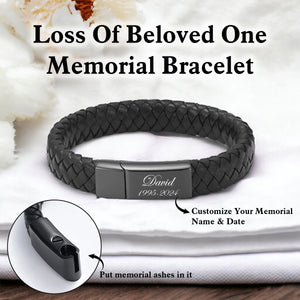 Personalized Custom Name&Date Memorial Leather Urn Bracelet