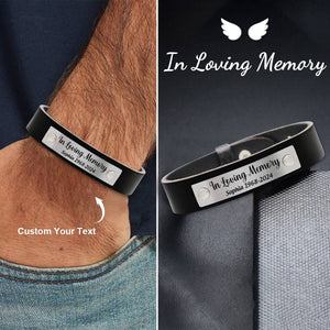 Personalized Custom Memorial Text Leather Adjustable Bracelet