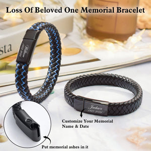 Personalized Custom Name&Date Memorial Leather Urn Bracelet