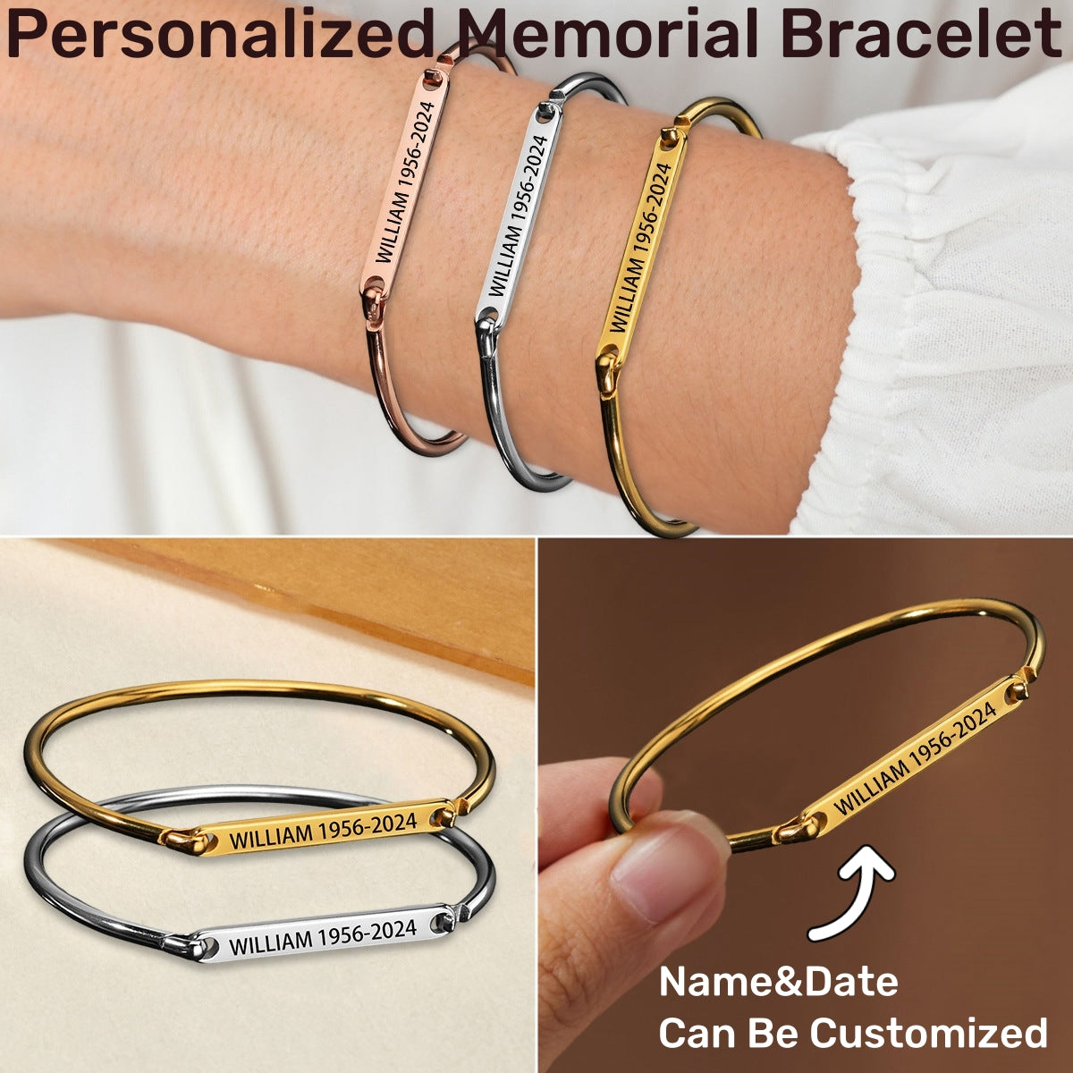 Personalized Custom Name&Date Memorial Bar Bracelet - Gift For Christmas