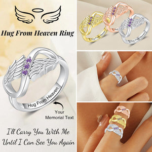 Personalized Hug From Heaven Birthstone Memorial Wing Ring - Gift For Christmas