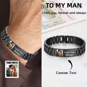 Personalized Custom Photo Text Stainless Steel Bracelet - Gift For Couple