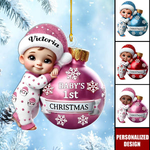 Baby Holding Bauble First Christmas Personalized Acrylic Ornament