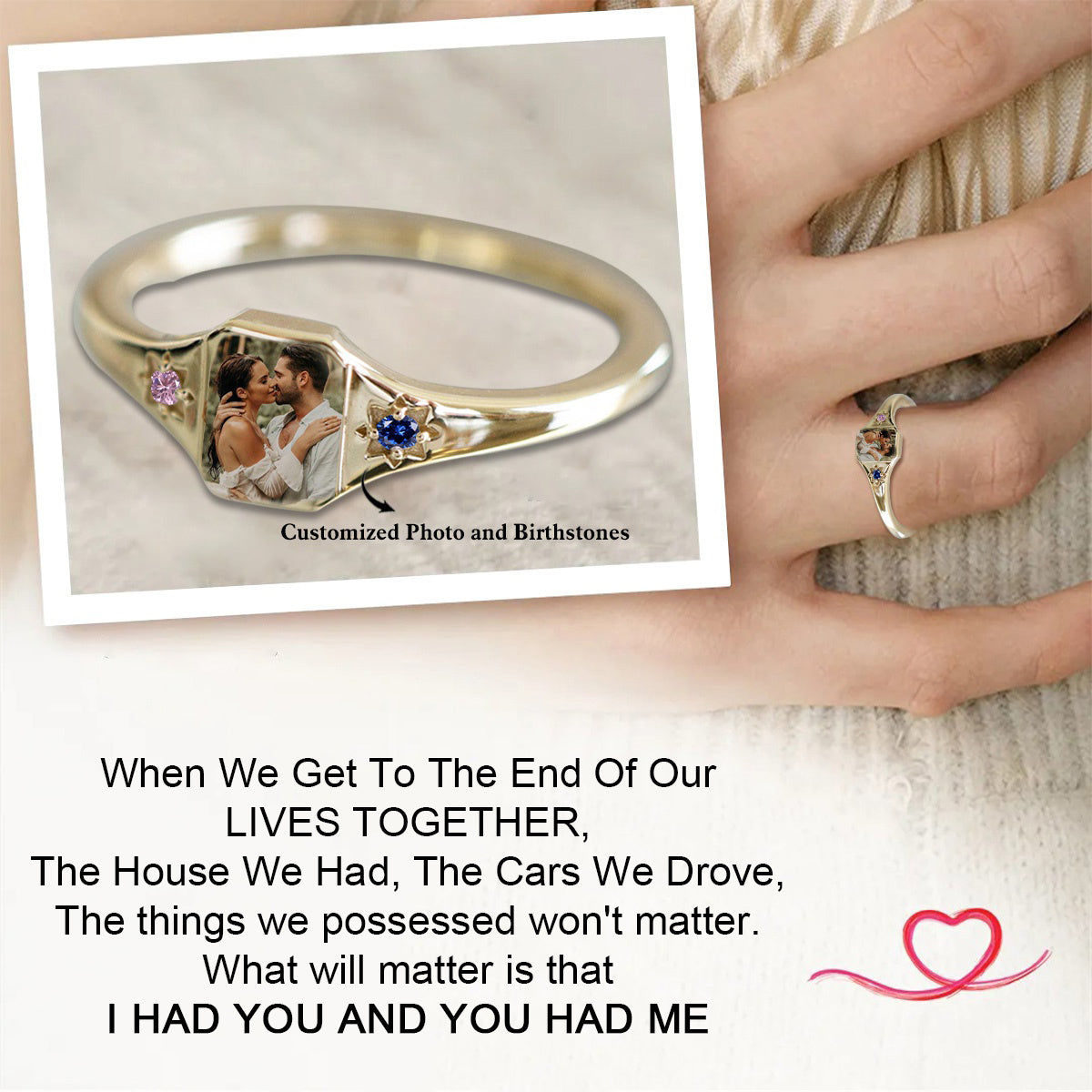 Personalized Upload Photo & Birthstone Ring