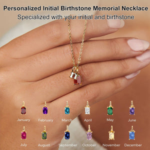 Personalized Memorial Birthstone Initial Necklace - Gift For Christmas