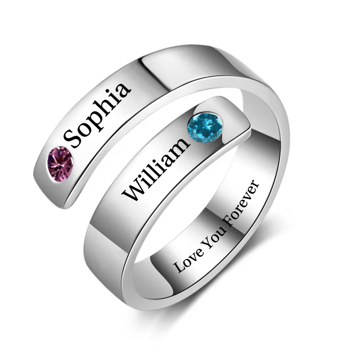 Personalized Name Birthstone Love Promise Adjustable Ring