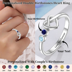 Personalized Double Birthstones Name Love Promise Ring