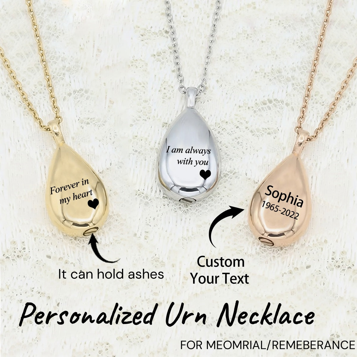 Personalized Drop-Shaped Memorial Urn Necklace - Gift For Lover