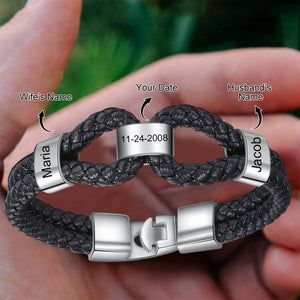 Personalized Custom Name&Date Kont Leather Bracelet - Gift For Couple