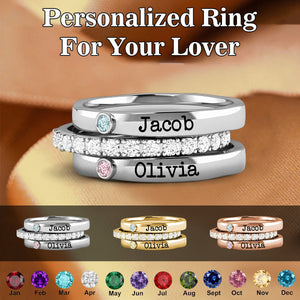 Personalized Born in Love Birthstone Name Ring Stack