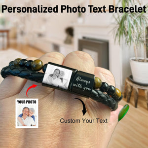 Personalized Custom Photo Text Memorial Leather Pearl Bracelet