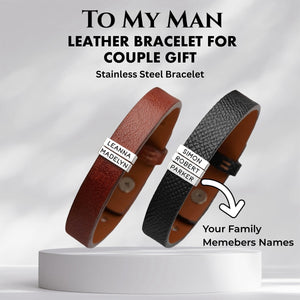 Personalized Custom Family Name Leather Bracelet for Men