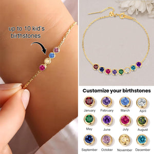 Personalized Grandma Mom 1-10 Family Birthstones Bracelet