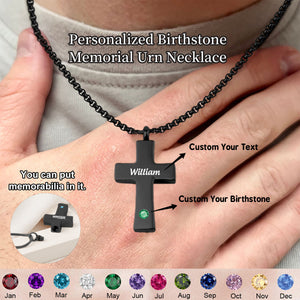 Personalized Memorial Birthstone Cross Urn Necklace - Gift For Lover