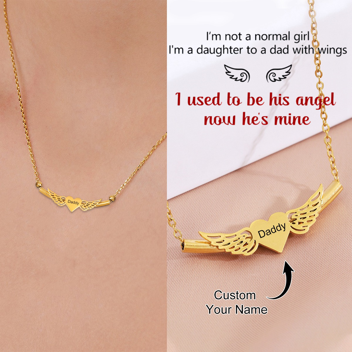 Personalized Custom Name Wing Memorial Necklace - Gift For Christmas