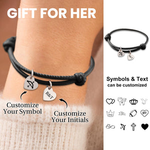 Personalized Leather Bracelet with Heart Charm - Gift For Her