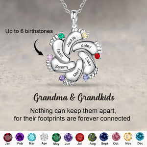 Personalized Grandma Mom 1-6 Family Footprint Birthstones Necklace