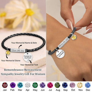 Personalized Memorial Birthstone Leather Bracelet