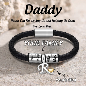 Personalized 1-6 Kids Names Family Initial Leather Bracelet - Gift For Dad/Grandpa