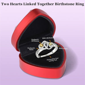 Personalized Two Hearts Birthstone Ring - Gift For Couple