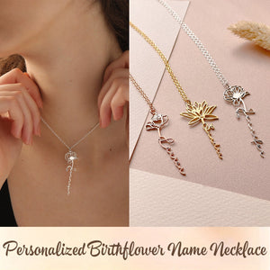 Personalized Memorial Birthflower Name Necklace - Gift For Christmas