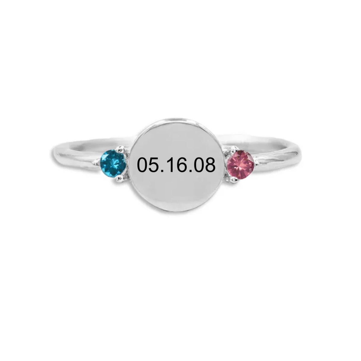 Personalized Double Birthstones Custom Date Ring