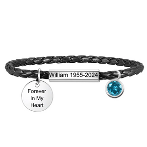 Personalized Memorial Birthstone Leather Bracelet