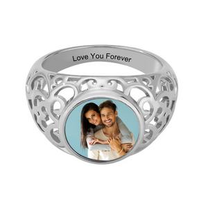 Personalized Custom Text Upload Photo Sterling Silver Ring