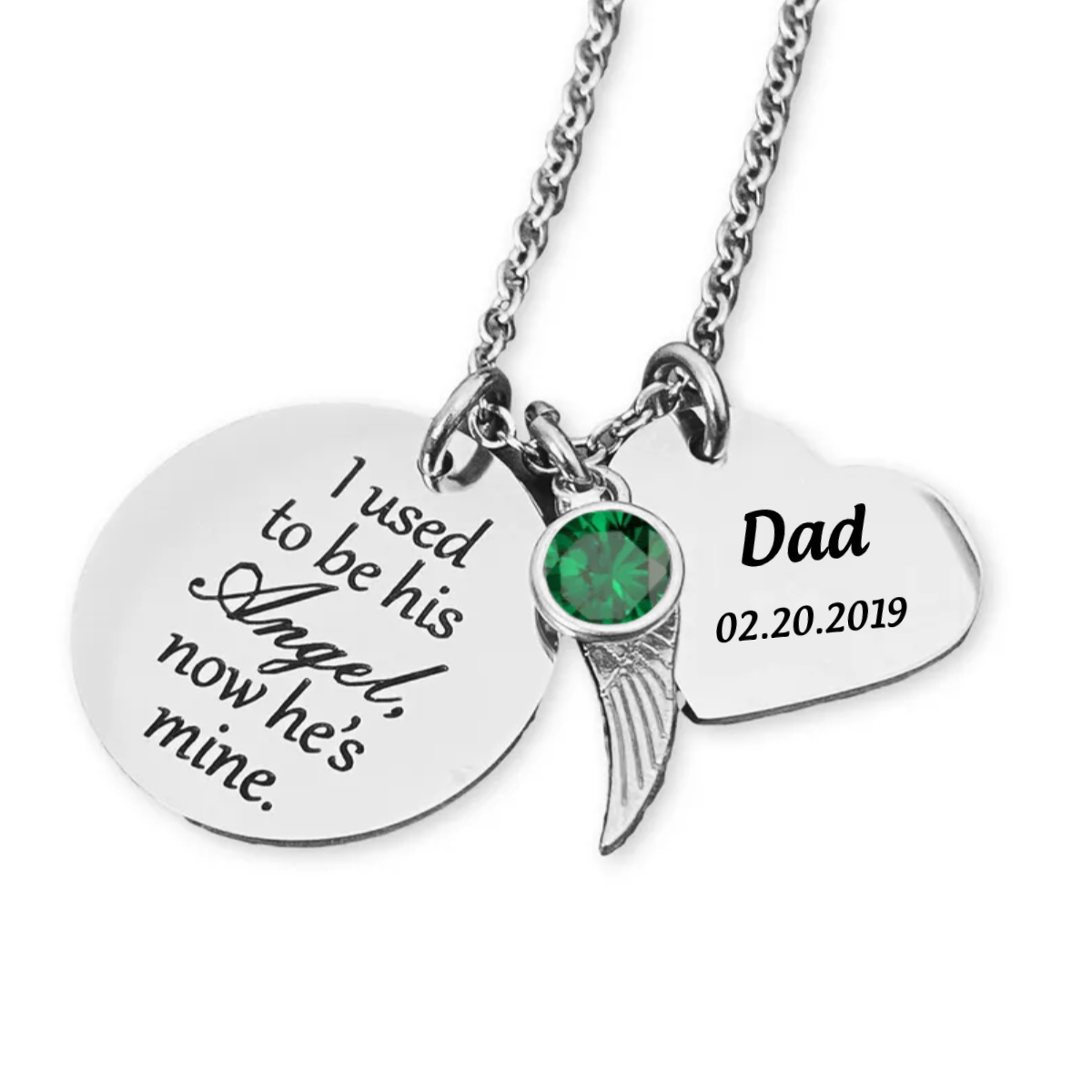 Daddy's Girl, I Used To Be His Angel Now He's Mine Personalized Memorial Necklace - Loss of Father Memorial Gift